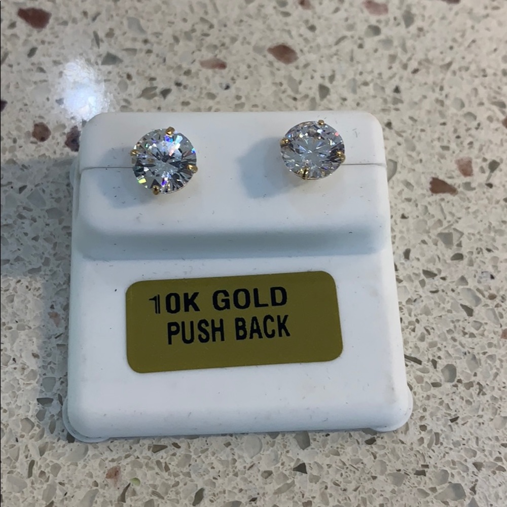 10k gold 7mm push back cz Earring round cut
